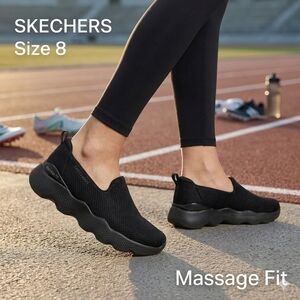 Skechers Women Massage Fit  Slip On Comfort Walking Sneakers Black Size 8